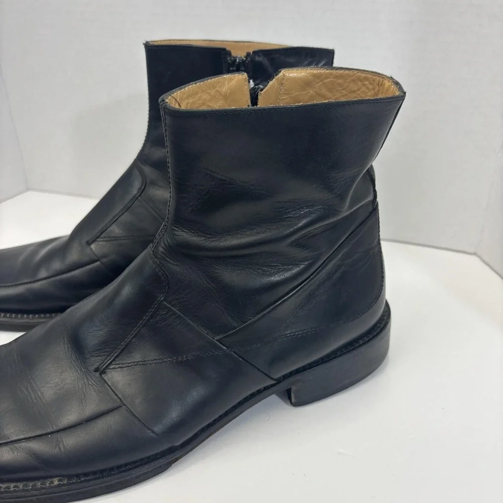 Vtg Kenneth Cole Collection Ankle Boots Mens 8.5 Black Leather Zip Italy Square